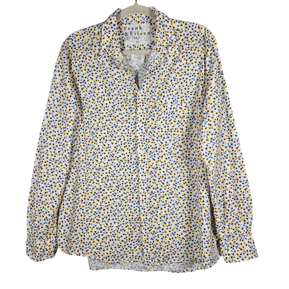 Frank & Eileen Eileen Shirt Womens XL Blue Floral Cotton Button Up Coastal
